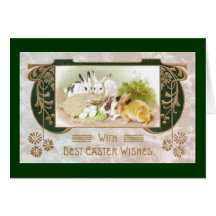 Rabbits and Eggs Art Nouveau Easter Card