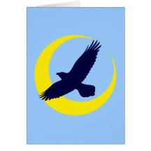 Rabe Mond Halbmond raven moon crescent Grußkarte