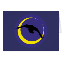 Rabe Mond Halbmond raven moon crescent Grußkarten