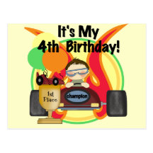 Race Car 4th Birthday Tshirts and Gifts Postcard