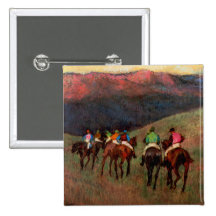Racehorses in a Landscape jockeys horse art Degas Buttons