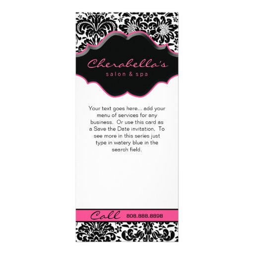 Rack Card Damask White Black Pink Floral Frame