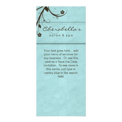 Rack Card Watery Blue Floral Salon Spa by spacards
