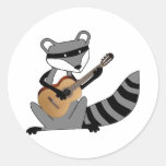 Racoon Playing the Guitar Round Stickers