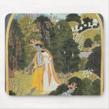 Radha and Krishna walking in a grove Mousepad