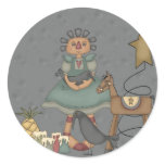 Rag Doll Primitive Horse Crow Tin Star Candles Round Sticker