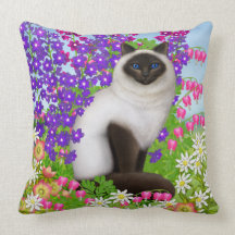 Ragdoll Cat in Garden Flowers Pillow