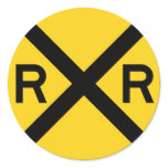 Railroad Crossing Highway Sign Round Sticker