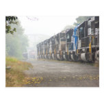 Railroad  Train Locomotives In The Mist Postcards