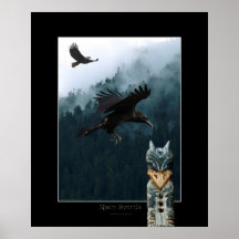 RAIN SPIRITS Raven & Totem Pole Art Poster
