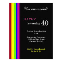 Rainbow 40th Birthday Custom Invitations