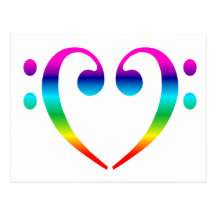Rainbow Bass Clef Heart Post Cards