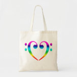 Rainbow Bass Clef Heart Tote Bags