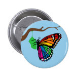 Rainbow Butterfly Emerging From Chrysalis Pinback Button