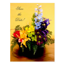 Rainbow flower arrangement Save the Date postcards
