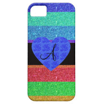 Rainbow glitter monogram blue roses iPhone 5 cover