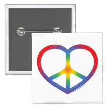 Rainbow Heart, Love, Peace Sign Pinback Button
