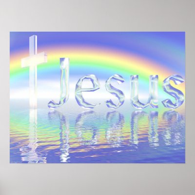 Rainbow Jesus Cross Print by artispower