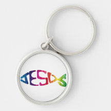Rainbow JESUS fish Key Chains