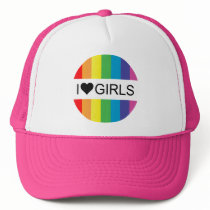 rainbow love. i heart girls. trucker hat
