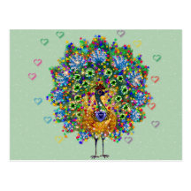 Rainbow Love Peacock Postcard