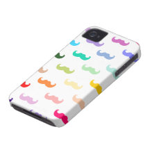 Rainbow Moustache pattern on white iPhone 4 Cover