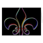 Rainbow Outlined Black Fleur de Lis Greeting Card
