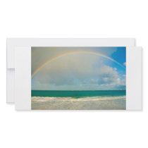 Rainbow over ocean custom photo card