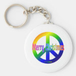 Rainbow Peace Sign with Merry Christmas! Keychains