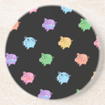 Rainbow Pig Pattern on black Drink Coaster