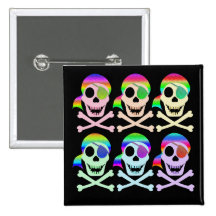 Rainbow Pirate Skulls Buttons