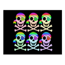 Rainbow Pirate Skulls Postcard