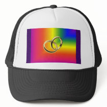 Rainbow Pride with Gold Wedding Bands Mesh Hat