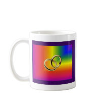 Rainbow Pride with Gold Wedding Bands Coffee Mugs