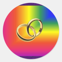 Rainbow Pride with Gold Wedding Bands Round Stickers