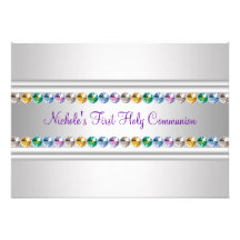Rainbow Rhinestones Purple White Girl First Commun Custom Announcements