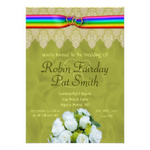 Rainbow Ribbon Double Hearts Wedding Invitation 10