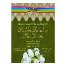 Rainbow Ribbon Double Hearts Wedding Invitation 12