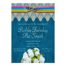 Rainbow Ribbon Double Hearts Wedding Invitation 14