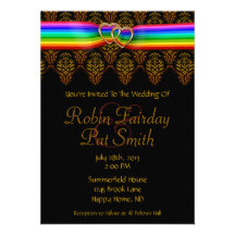 Rainbow Ribbon Double Hearts  Wedding Invitation 3