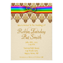 Rainbow Ribbon Double Hearts  Wedding Invitation 4