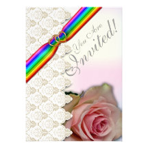 Rainbow Ribbon Double Hearts  Wedding Invitation 5