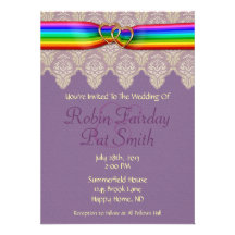 Rainbow Ribbon Double Hearts  Wedding Invitation 7