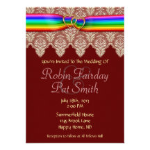 Rainbow Ribbon Double Hearts  Wedding Invitation 8