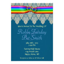 Rainbow Ribbon Double Hearts  Wedding Invitation 9