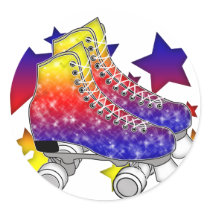 Rainbow Rollerskates Round Stickers