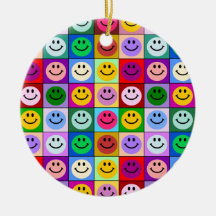Rainbow smiley face squares ornament