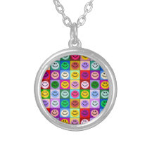 Rainbow smiley face squares personalized necklace