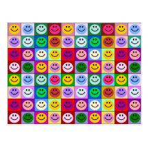 Rainbow smiley face squares postcard
