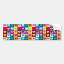 Rainbow Smiley Hearts squares Bumper Sticker
